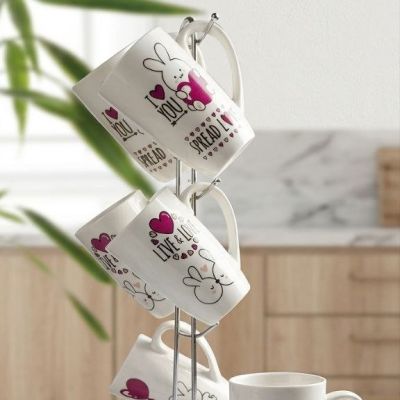 طقم مجات بورسلين 6قطع عل حامل 6-piece porcelain mug set on a stand 
