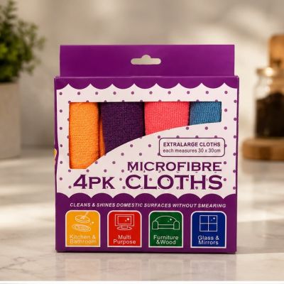 طقم فوط تنظيف مايكروفايبر ملونة كبيرة الحجم (4 قطع - 30&times;30 سم) - (Microfibre Cloths 4 Pack - 30x30 cm).  & : Microfibre Cloths Set (4 Pack - 30 x 30 cm).