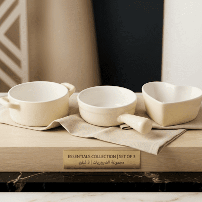 طقم تسالي وسلطانيات تقديم سيراميك ثلاثي : 3-Piece Ceramic Serving & Snack Bowl Set