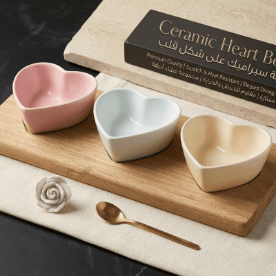 طقم سلطانيات تقديم سيراميك ثلاثي على شكل قلب 3-Piece Heart-Shaped Ceramic Serving Bowl Set