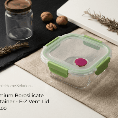 حافظة طعام زجاجية محكمة الإغلاق سعة 390 مل  390ml Airtight Glass Food Storage Container