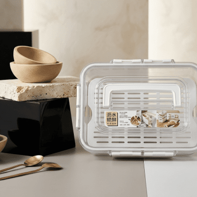 حافظة ومنظم الخضروات والفواكه للثلاجة مع سلة تصفية داخلية: Refrigerator Vegetable & Fruit Organizer with Drainage Strainer Basket