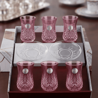 طقم استكانه بطبق زجاج 12قطعه 12-piece glass tea set with saucer 