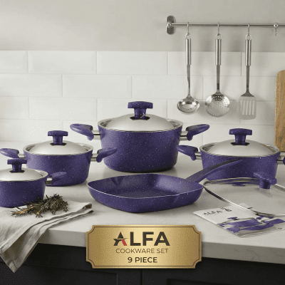 طقم حلل الفا 9قطع جرانيت 28سم بالجريلةمن دريمDream Alpha 9-piece granite cookware set, 28cm, with grill 