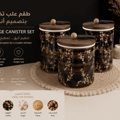 برطمان تخزين سيراميك بغطاء خشبي &ndash; قطعة واحدة    Ceramic Storage Jar with Wooden Lid &ndash; Single Piece