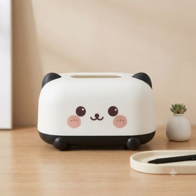 علبة مناديل بلاستيكية بتصميم كرتوني لطيف (على شكل باندا - لون أسود وأبيض).  & : Cute Cartoon Panda Tissue Box Holder / Dispenser (Black & White).