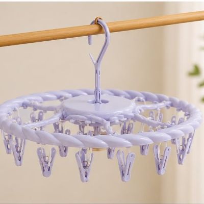 منشر غسيل معلق دائري بلاستيكي بـ 24 ملقطاً ماركة ENWEI (لون بنفسجي/لافندر).  & : ENWEI Round Plastic Hanging Laundry Drying Rack with 24 Clips/Pegs (Lavender / Purple)