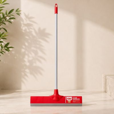 مساحة أرضيات مطاطية بعرض 40 سم مع عصا طويلة ماركة LIAO (لون أحمر ورمادي).  & : LIAO 40cm Floor Squeegee with Long Handle (Red & Grey).