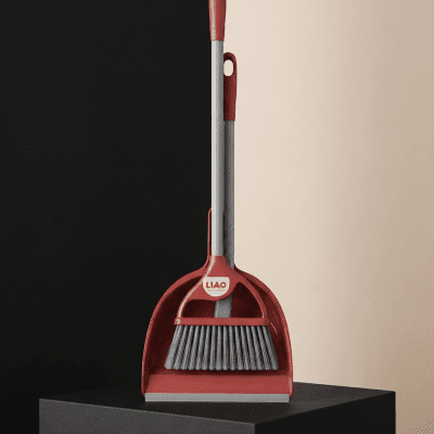طقم جاروف ومكنسة تنظيف احترافي قابل للطي - لون أحمر : Professional Foldable Dustpan and Broom Cleaning Set - Red