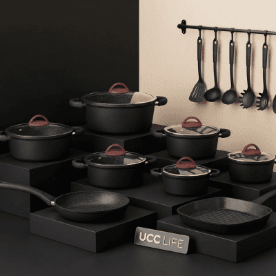 طقم أواني طهي جرانيت غير لاصق ماركة UCC LIFE - 20 قطعة  UCC LIFE Granite Non-Stick Cookware Set - 20 PCS