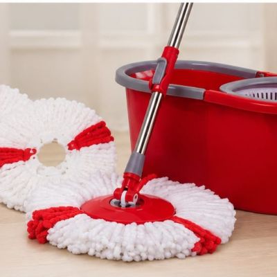طقم ممسحة دوارة مع دلو وعصا ستانلس ستيل مع قطعتين غيار ماركة LIAO (تورنيدو موب - Tornado Mop).  & : LIAO Tornado Spin Mop & Bucket Set with 2 Microfiber Refills.