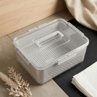 منظم ثلاجة أكريليك مسطح قطعتين سعة 4.5 لتر 2-Piece Flat-Top Acrylic Fridge Organizer - 4.5L Capacity