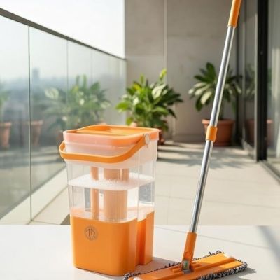 طقم ممسحة أرضيات مسطحة ذكية مع سطل فصل المياه النظيفة عن المتسخة.Smart Flat Mop and Bucket Set with Clean & Dirty Water Separation System