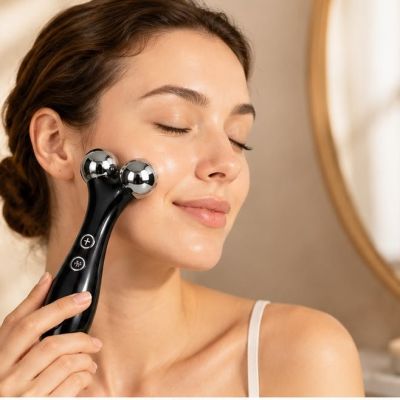 جهاز تدليك ونحت الوجه الإلكتروني وشد البشرة باللون الاسود (Facial Slimming & Contour Massager).  & : Electric Facial Slimming Device & Contour Massager.