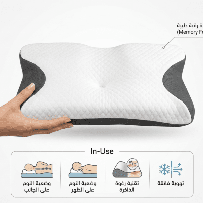وسادة عنق طبية من الميموري فوم بتصميم الفراشة المريح - لتخفيف آلام الرقبة والكتفينErgonomic Butterfly Contour Memory Foam Pillow - Cervical Orthopedic Neck Support for Pain Relief
