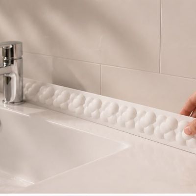 حاجز ماء سيليكون مرن للحوض بنقشة ورد مميزة - مانع لتناثر ورذاذ المياهFlexible Silicone Sink Splash Guard - Flower Design Water Blocker for Kitchen & Bathroom