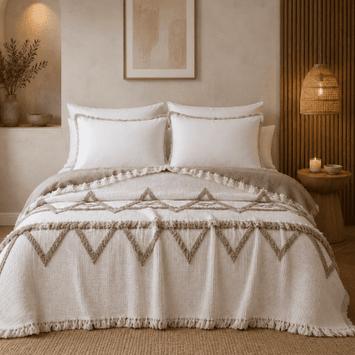 كوفرته تريكو 240 في 240  مثلثاتKnitted blanket 240 x 240 triangles 