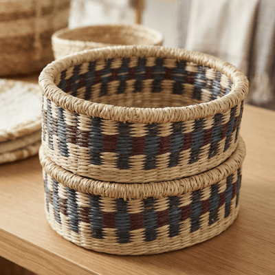 منظم من الخوص قطعه واحده على شكل مركبWicker organizer in the shape of a boat 