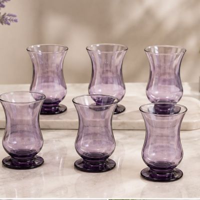 طقم أكواب شاي زجاجية باللون البنفسجي 6 قطع من باشاباجي - موديل بيرا (Paşabah&ccedil;e Pera 6-Piece Purple Tea Glasses Set).  |: Paşabah&ccedil;e Pera 6-Piece Purple Tea Glasses Set.