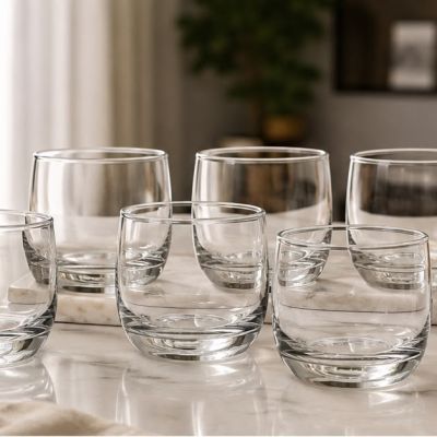 طقم كاسات زجاجية للمياه والعصائر 6 قطع من باشاباجي - موديل بوليرو (Paşabah&ccedil;e Bolero 6-Piece Clear Glass Tumblers Set).  |: Paşabah&ccedil;e Bolero 6-Piece Clear Water & Juice Glasses Set.