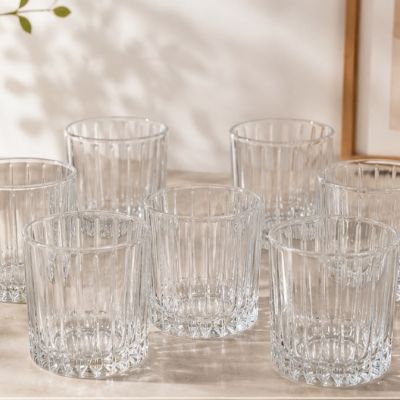 طقم كاسات زجاجية للمياه والعصائر مضلعة 6 قطع من باشاباجي - موديل ليا (Paşabah&ccedil;e Leia 6-Piece Fluted Glass Tumblers Set).  |: Paşabah&ccedil;e Leia 6-Piece Fluted Water & Juice Glasses Set.