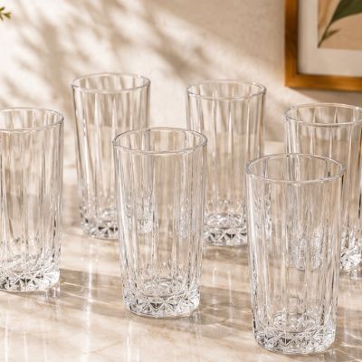 طقم أكواب زجاجية طويلة للعصائر والمياه 6 قطع 290 مل من باشاباجي - موديل فالس (Paşabah&ccedil;e VALSE 6-Piece Long Drinking Glass Tumblers Set 290 ml).  |: Paşabah&ccedil;e VALSE 6-Piece Long Drinking Glass Tumblers Set (290 ml / 9 3/4 US oz)