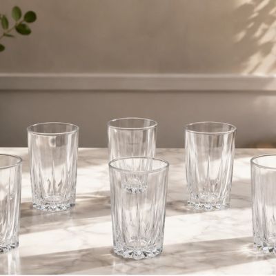 طقم أكواب زجاجية طويلة للمياه والعصائر 6 قطع من باشاباجي - موديل قيراط (Paşabah&ccedil;e Karat 6-Piece Highball Glass Tumblers Set).  |: Paşabah&ccedil;e Karat 6-Piece Highball Water & Juice Glasses Set.
