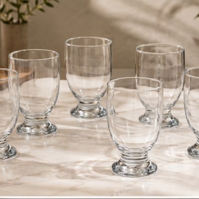 طقم كاسات زجاجية بقاعدة للمياه والعصائر 6 قطع من باشاباجي - موديل أكواتيك (Paşabah&ccedil;e Aquatic 6-Piece Footed Glass Tumblers Set).  |: Paşabah&ccedil;e Aquatic 6-Piece Footed Water & Juice Glasses Set.