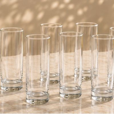 طقم أكواب زجاجية طويلة للمياه والعصائر 6 قطع من باشاباجي - موديل سايد (Paşabah&ccedil;e Side 6-Piece Highball Glass Tumblers Set).  |: Paşabah&ccedil;e Side 6-Piece Highball Water & Juice Glasses Set.