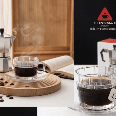طقم فناجين زجاجية مع أطباق بلينك ماكس (6 قطع).  Blinkmax Glass Cup & Saucer Set (6 Pieces).