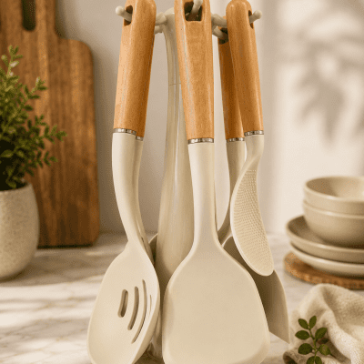 طقم توزيع سيلكون 6قطع عل حامل 6-piece silicone dispenser set on a stand 