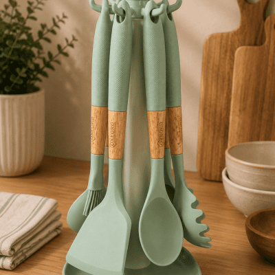 طقم توزيع سيلكون 6قطع عل حامل 6-piece silicone dispenser set on a stand 