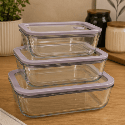 طقم علب ثلاجه 3قطع مستطيل 3-piece rectangular refrigerator container set 