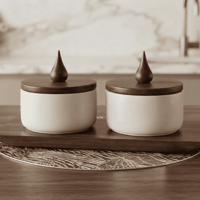 طقم تسالي 2قطعه بغطاء خشب 2-piece snack set with wooden lid 