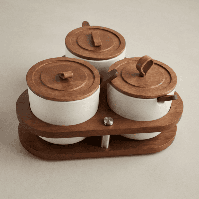 طقم توابل 3قطع عل صينيه خشب 3-piece spice set on a wooden tray 