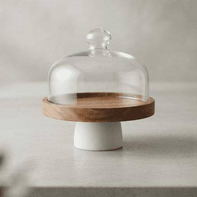 طبق تقديم خشب بغطاء زجاج Wooden serving dish with a glass lid 
