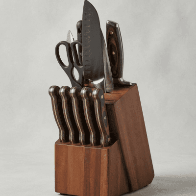 طقم سكاكين 15قطعه استانلس بيد خشب+ستاند خشب 15-piece stainless steel knife set with wooden handles + wooden stand 