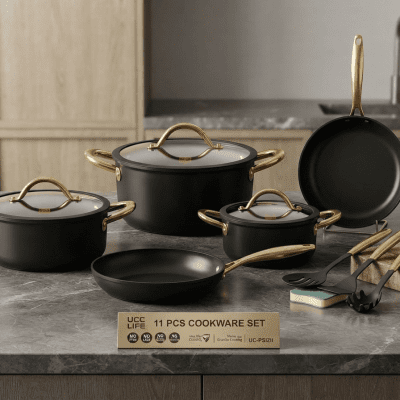 طقم حلل قابل للتمدد 11قطعه 11-piece expandable cookware set 