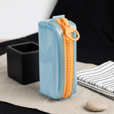 حقيبة تنظيم ومقلمة شفافة بسحاب مكتنز ضخم (باللون الأزرق والبرتقالي) Aesthetic Blue Transparent Chunky Zipper Pouch
