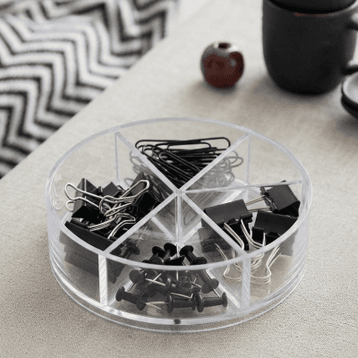 منظم مكتبي دائري شفاف متعدد الأقسام (لوازم مكتبية بلون النعناع) Clear Circular Desk Organizer with Multiple Compartments (Mint Green Office Supplies)