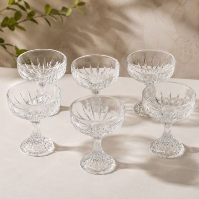 كؤوس تقديم الحلويات والآيس كريم الكريستالية / أطباق تقديم على ساق بنقوش بارزة  & : Crystal dessert and ice cream coupe glasses / Stemmed glass dessert bowls with starburst cut pattern