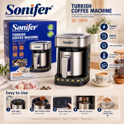ماكينة صنع القهوة التركية من سونيفير (موديل SF-3591)&nbsp;  وصف المنتج والمميزات| Sonifer Turkish Coffee Machine (SF-3591)&nbsp;