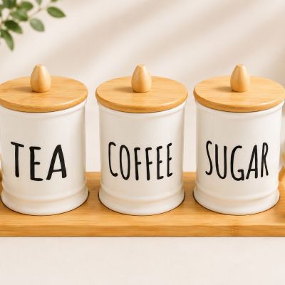 Ceramic Storage Jar Set &ndash; Tea, Coffee & Sugar