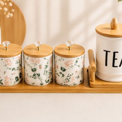 Ceramic Storage Jar Set &ndash; Floral Design