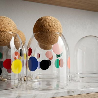 Clear glass, natural cork, and a splash of dots. The perfect kitchen upgrade.