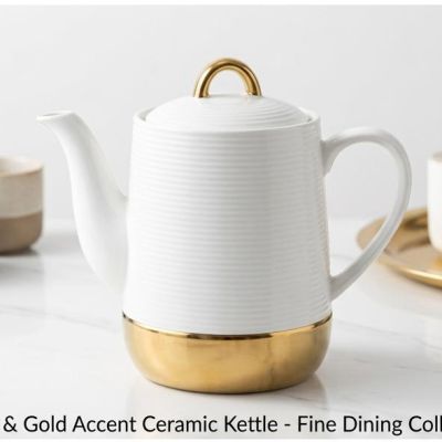 White & Gold Ceramic Kettle