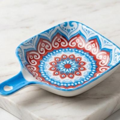 Patterned Sauce Dish with Handle