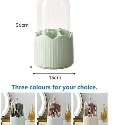 صندوق تخزين مستحضرات التجميل دوار مقاوم للغبار بسعة كبيرة لتخزين فرش المكياج وحامل أقلام سطح المكتب وأحمر الشفاه وظلال