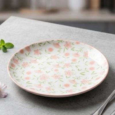 Porcelain plate with a cute bow design, adding an elegant and