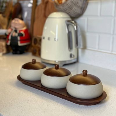 3-Piece Porcelain Spice Set with Wooden Lids